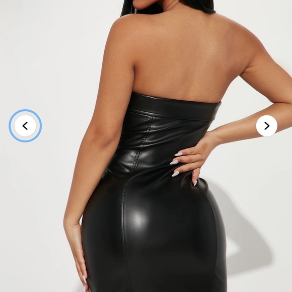 Fashion Nova Black Strapless Faux Leather Zipper Mini Dress - Picture 3 of 6
